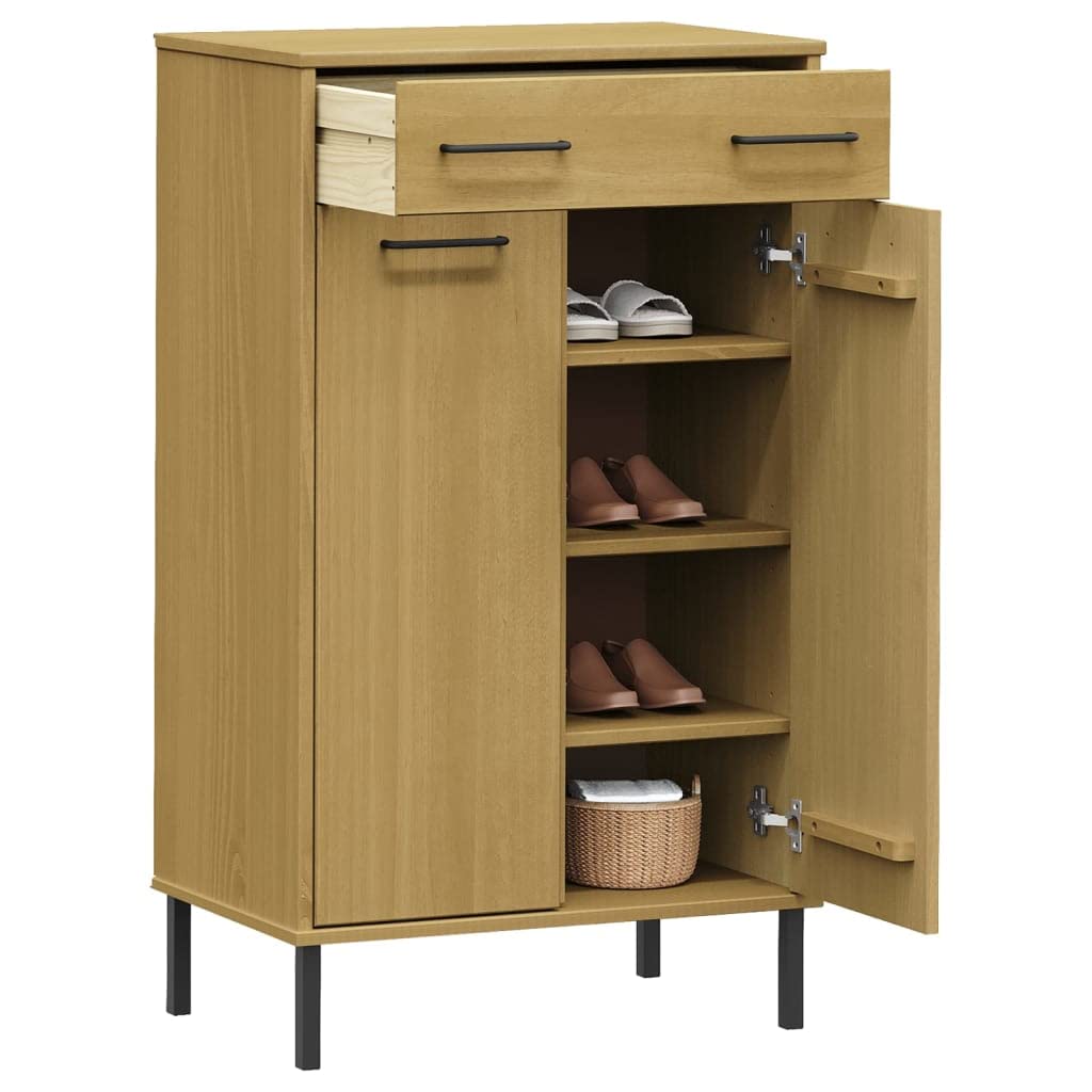 Vidaxl 4-Tier Shoe Organizer With 4 Drawers, Brown Wooden Shoe Cabinet With Metal Legs For Home Office Entryway