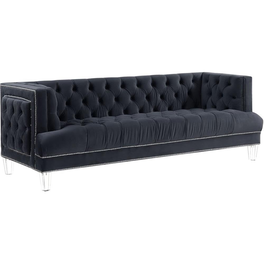 Acme Ansario Button Tufted Velvet Upholstery Sofa with Nailhead Trim in Charcoal