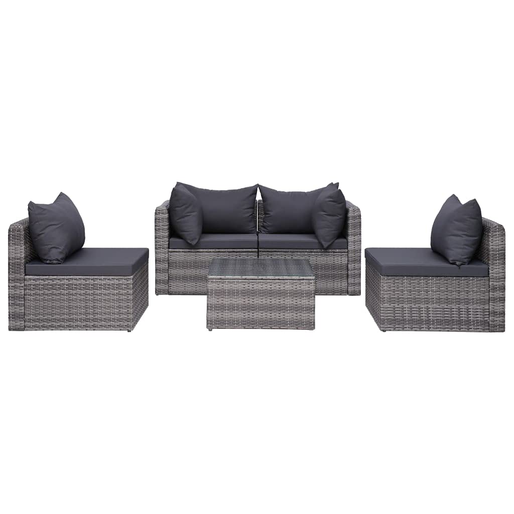 vidaXL 5 Piece Garden Sofa Set with Cushions & Pillows Outdoor Lounge Sofa Patio Sofa Garden Furniture Set Durable Sturdy Poly Rattan Gray