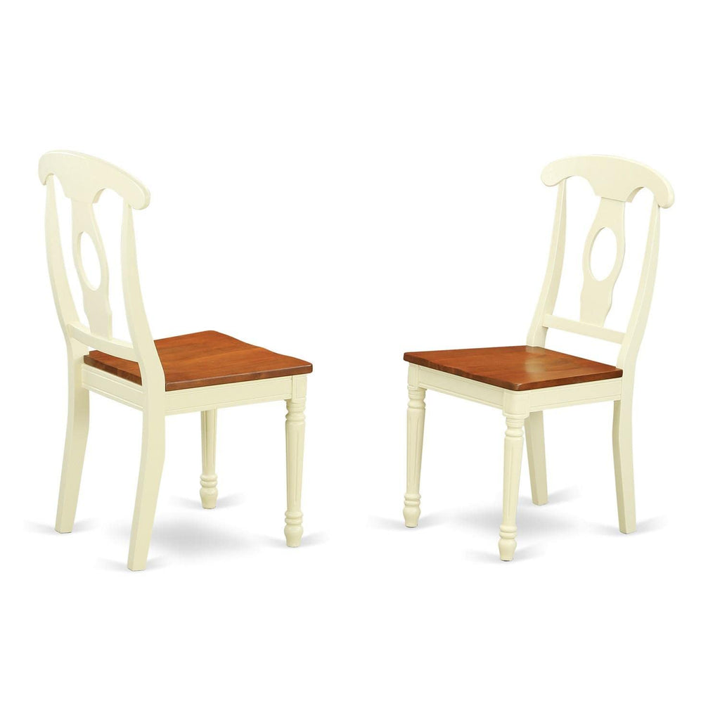East West Furniture DLKE5-BMK-W 5 Piece Dining Room Furniture Set Includes a Round Kitchen Table with Dropleaf and 4 Dining Chairs, 42x42 Inch, Buttermilk & Cherry