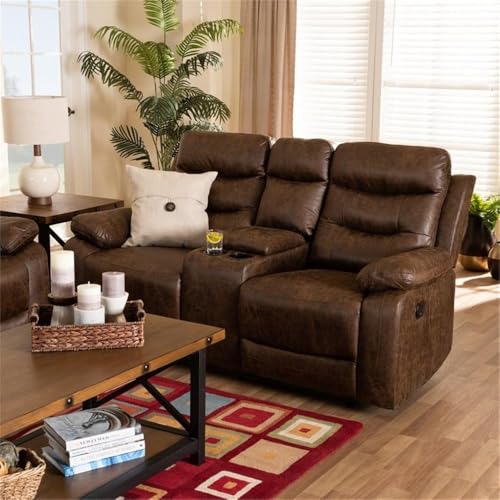 Baxton Studio Beasely Brown Faux Leather Upholstered 2-Seater Reclining Loveseat