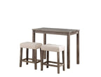 Lilola Home Lux Brown 3 Piece Counter Height 36" Pub Table Set with Tufted Creamy White Linen Stools