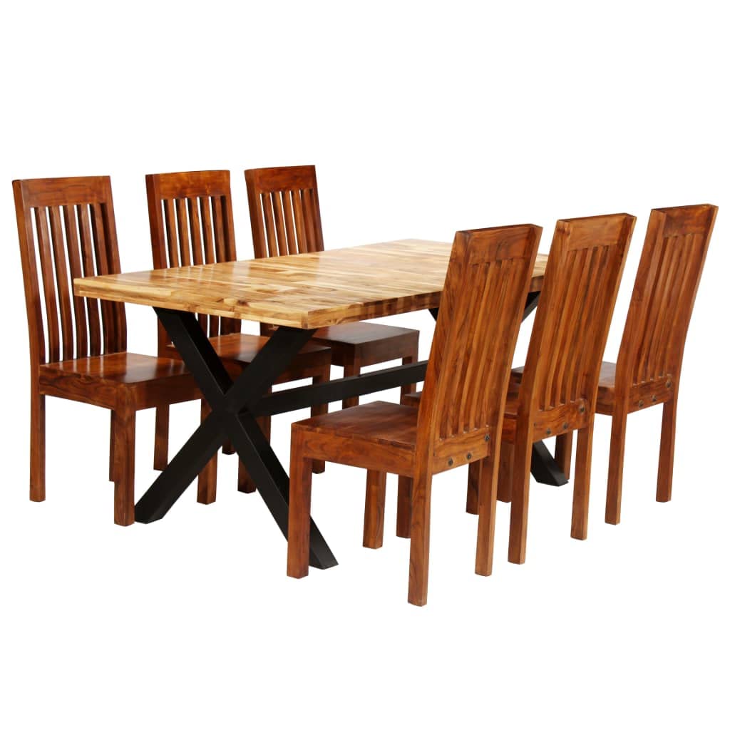 vidaXL 7 Pieces Solid Acacia and Mango Wood Dining Table Set Kitchen Table and Chair Desk Home Indoor Dining Room Buffet Furniture Brown
