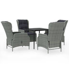 vidaXL Outdoor Dining Set - 5 Piece Patio Furniture with Adjustable Rattan Chairs, Thick Cushions and Glass Tabletop - Perfect for Gardens & Patios - Light Gray