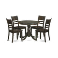 East West Furniture ANLY5-CAP-W 5 Piece Dining Room Furniture Set Includes a Round Dining Table with Pedestal and 4 Wood Seat Chairs, 36x36 Inch, Cappuccino