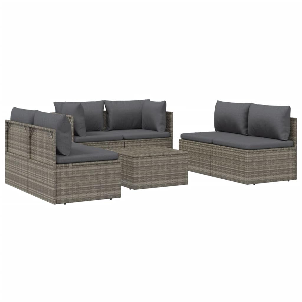 Vidaxl Gray Poly Rattan Patio Lounge Set - Elegant, Contemporary Outdoor Furniture With Cushions – Ample Storage Space For Garden, Patio Or Deck