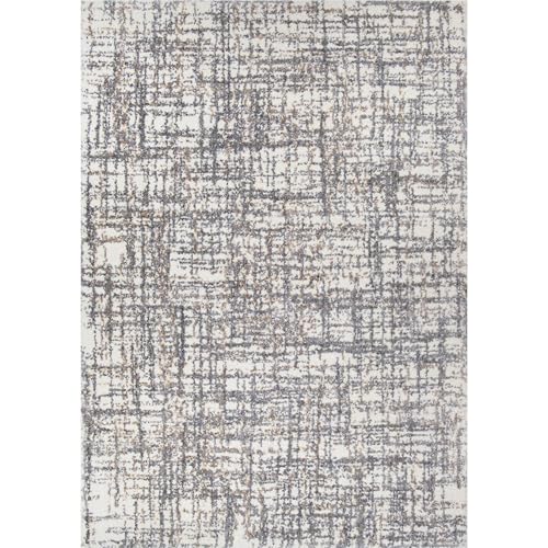 Cross Thatch Plush Rectangle Rug - 6'7&quot; X 9'6&quot; White, Abstract, Durable, Stain-Resistant, Easy Clean, Soft And Cozy Area Rug For Living Room, Dining Room, Bedroom, And Indoor Home Decor