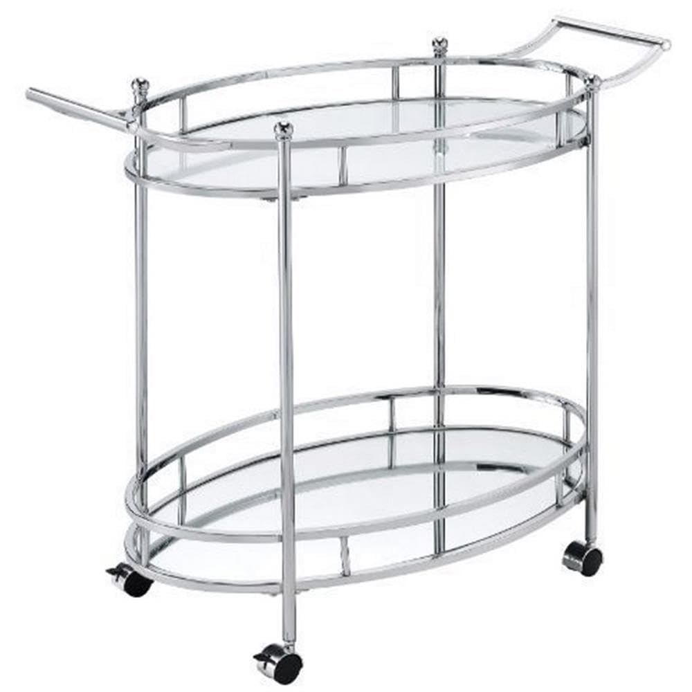 Acme Jinx 2 Glass Tier Shelves Serving Cart With Wheels In Clear And Chrome