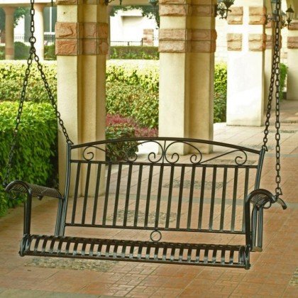 Porch Swing: International Caravan Tropico 4-ft. Wrought Iron Porch Swing