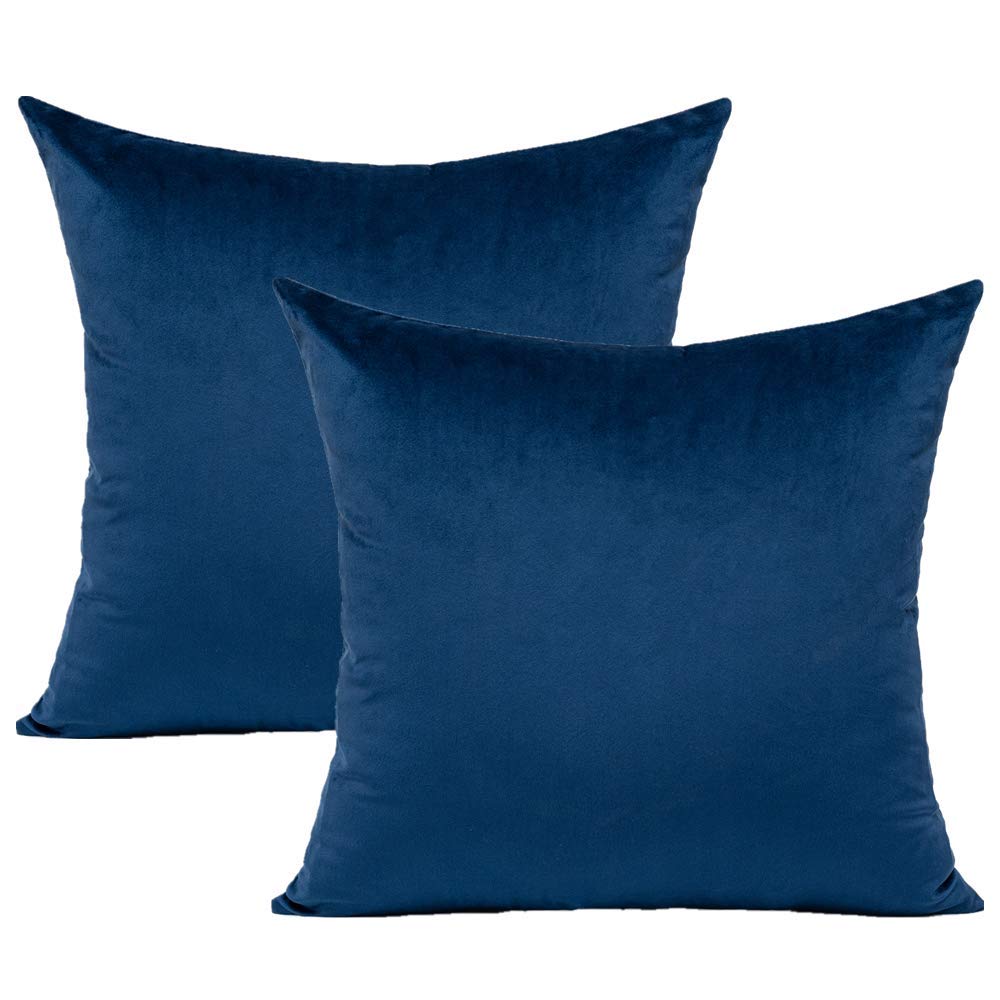Dark Blue Square Pillow Covers Velvet Navy Throw Pillowcases Decorative Couch Sofa Cushion Covers Soft Solid Home Decor For Bedr