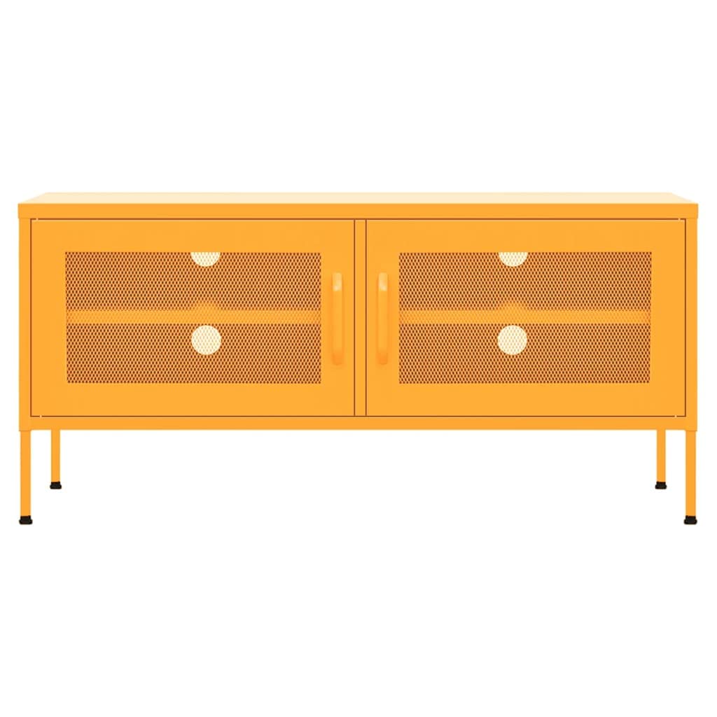 vidaXL Industrial-Style TV Stand - Mustard Yellow - Indoor Entertainment Center with Adjustable Height, Large Storage Capacity & Cable Management - 41.3"x13.8"x19.7"