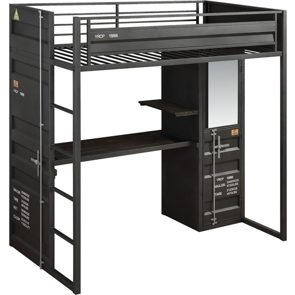 Acme Cargo Storage Metal Twin Loft Bed with Wardrobe in Gunmetal