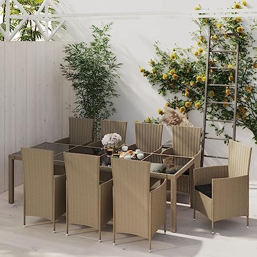 vidaXL Patio Dining Set 11 Piece with Cushions Garden Outdoor Terrace Balcony Dining Table and Chair Seat Seating Furniture Poly Rattan Beige