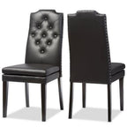 Baxton Studio Dylin Dining Chair and Dining Chair Black Faux Leather Button-Tufted Nail heads Trim Dining Chair