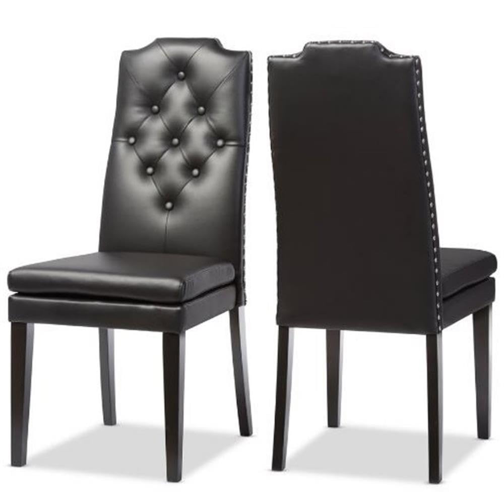 Baxton Studio Dylin Dining Chair and Dining Chair Black Faux Leather Button-Tufted Nail heads Trim Dining Chair