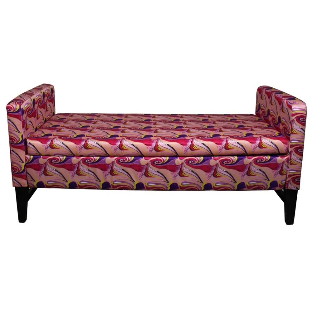 HomeRoots Pink/Purple Wood, Polyurethane Foam: 97%, Polyester Fabric: 3% Modern Hot Pink and Purple Abstract Print Storage Bench