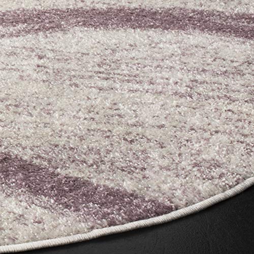 Safavieh Adirondack Collection Area Rug - 8' Round, Cream & Purple, Modern Wave Distressed Design, Non-Shedding & Easy Care, Ide
