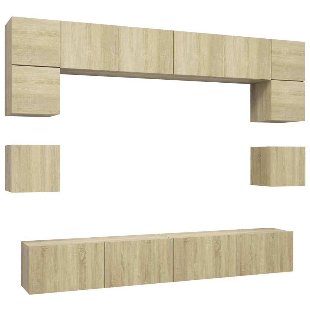 vidaXL TV Cabinet Set 8 Piece Home Indoor Hanging Wall-Mounted Stereo Plasma HiFi Cabinet TV Stand Unit Furniture Sonoma Oak Engineered Wood
