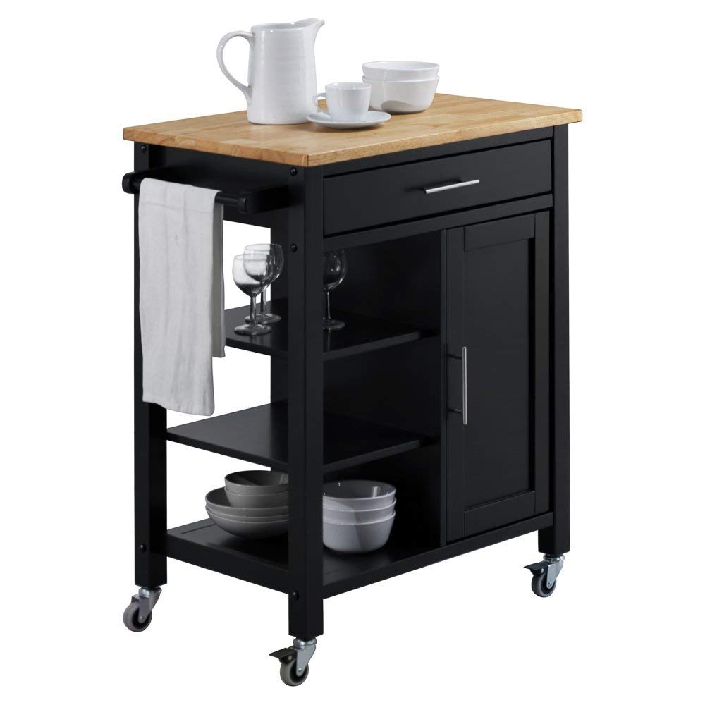 4D Concepts Edmonton Kitchen Cart, Black And Natural