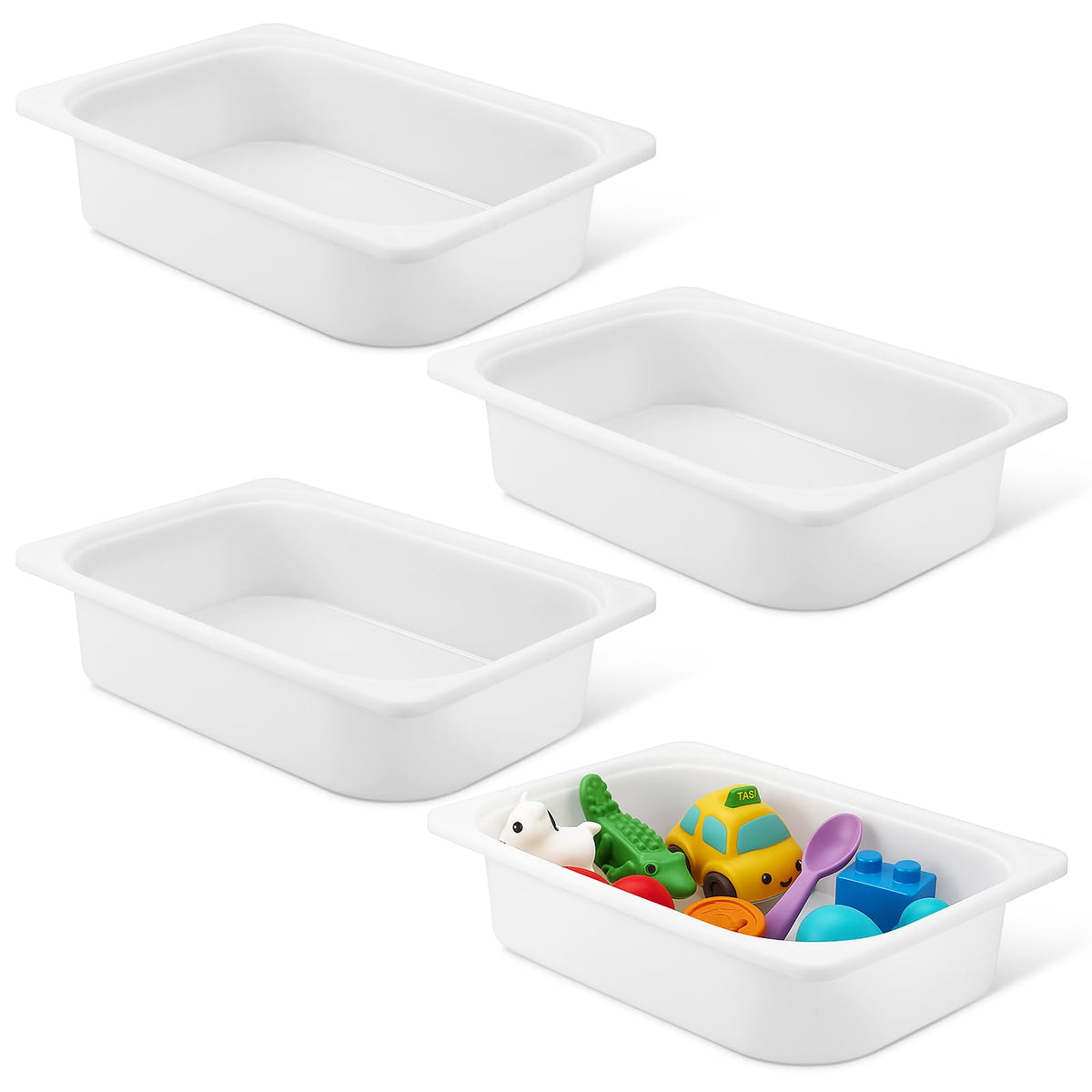 Kathfly Set of 4 Storage Box White 161/2 x 113/4 x 4 Stackable Plastic Bins Open Storage Boxes, Book Organizer Polypropylene C