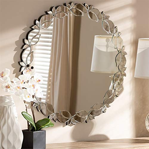 Baxton Studio Luiza Modern and Contemporary Silver Finished Round Petal Leaf Accent Wall Mirror