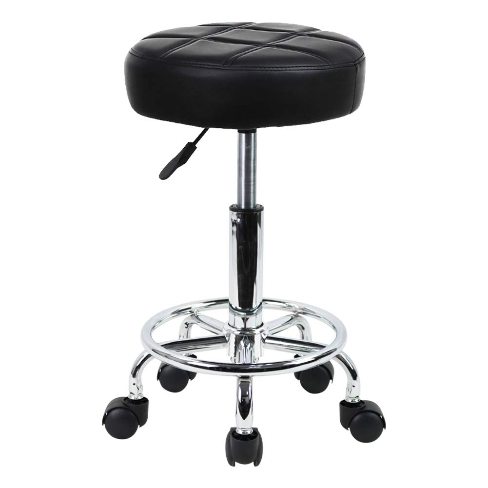 Kktoner Round Rolling Stool Chair Pu Leather Height Adjustable Swivel Drafting Work Spa Shop Salon Stools With Wheels Office Cha