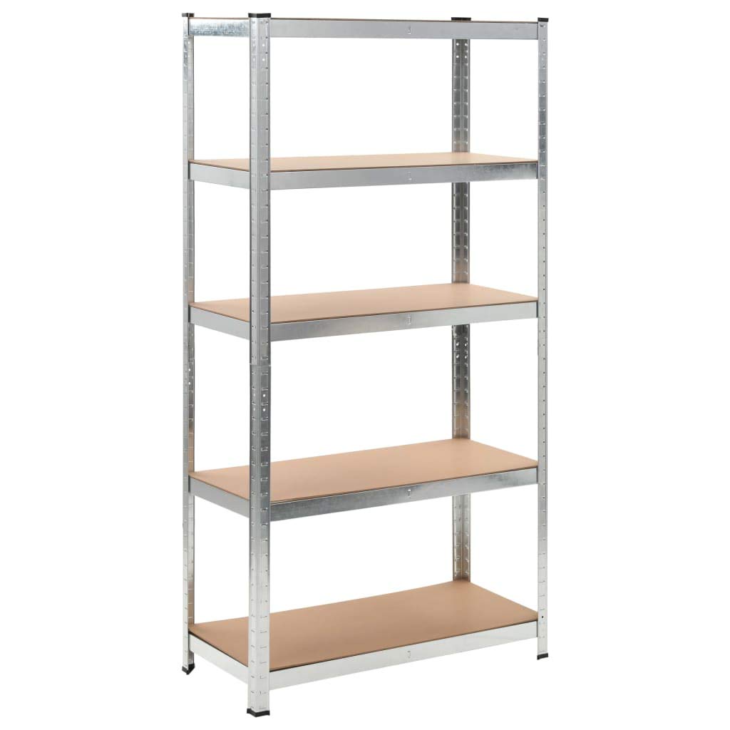 vidaXL Heavy-Duty 5-Layer Shelf, Silver Galvanized Steel and Engineered Wood, Spacious Commercial and Residential Storage Solution, California Proposition 65 Warning, Dimensions: 35.4&quot; x 17.7&quot; x 70.9&quot;