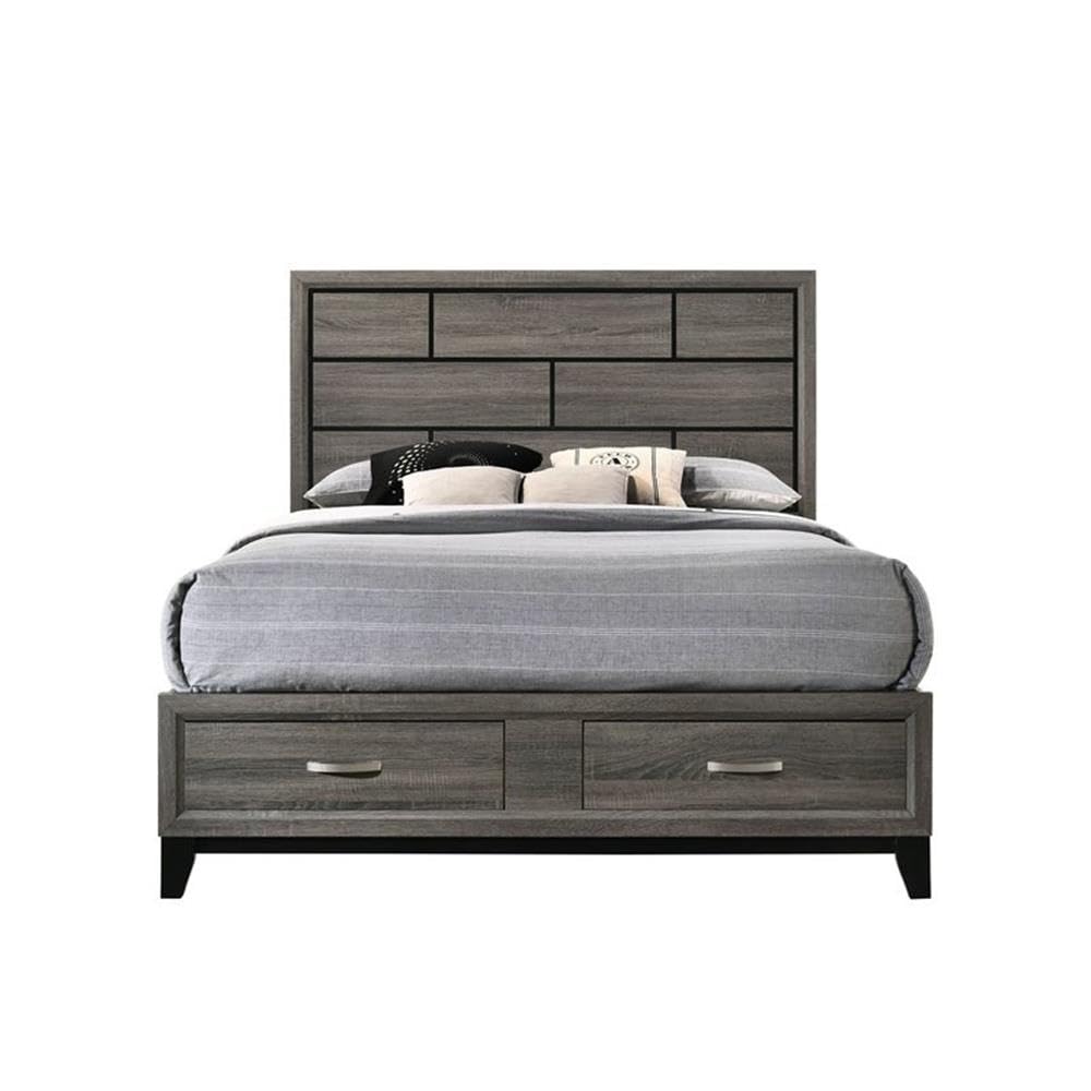 Acme Valdemar Eastern King Bed With Storage In Weathered Gray