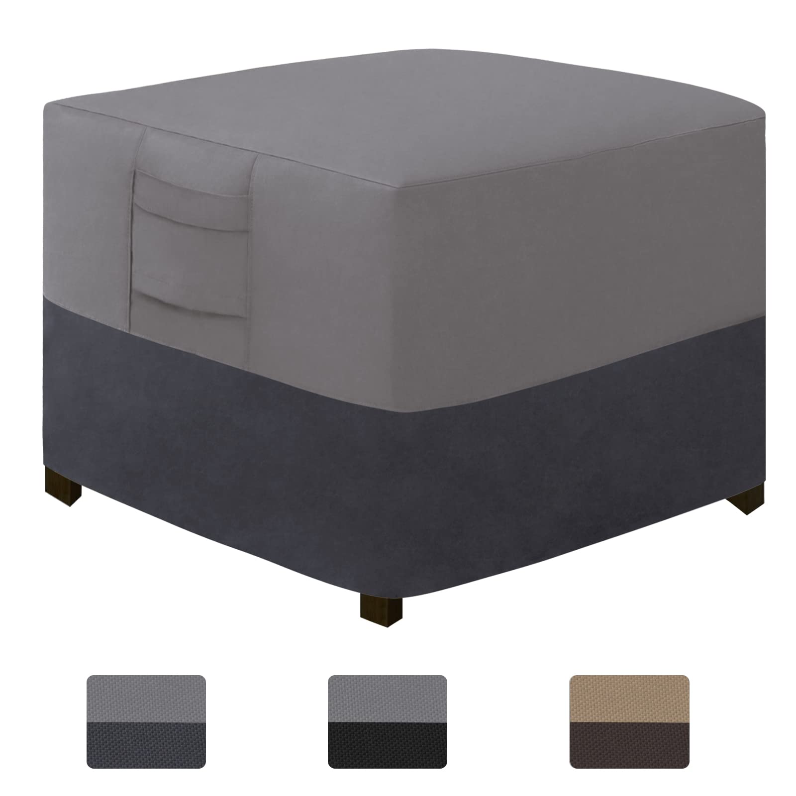 Easy-Going Outdoor Ottoman Cover, Waterproof Patio Ottoman Cover, Heavy Duty Outdoor Furniture Cover With Padded Handles (1 Pack