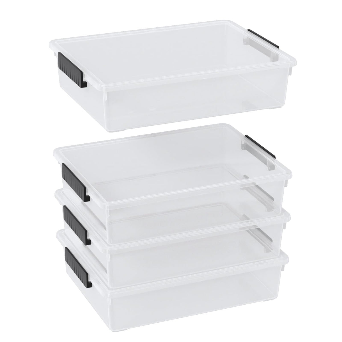 Begale 6 Quart Clear Plastic Storage Bins with Latching Lids, 4Pack