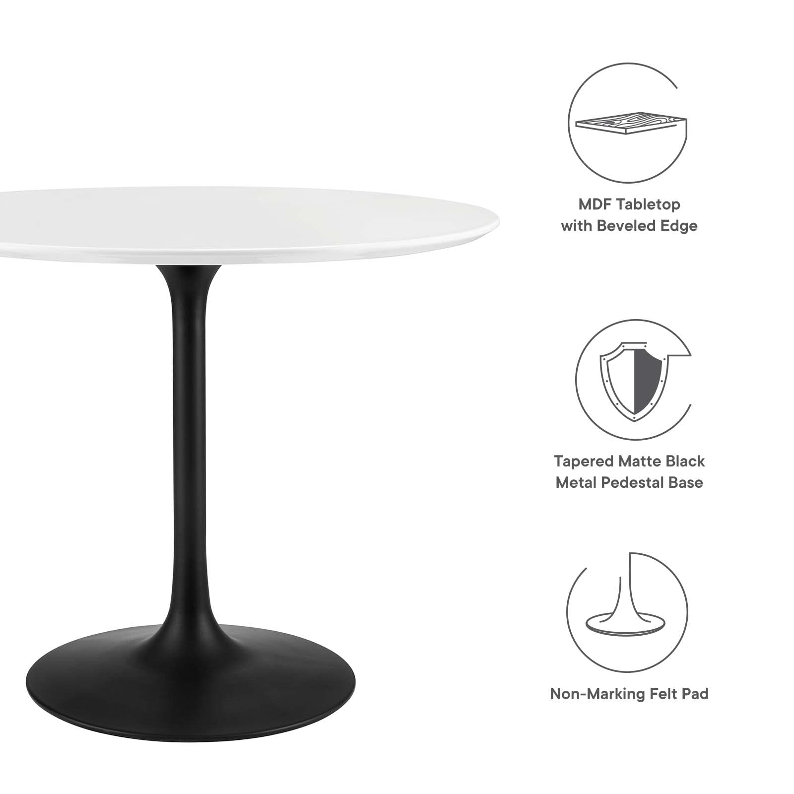 Modway Lippa 36&quot; Round Wood Dining Table, White Top, Black Base