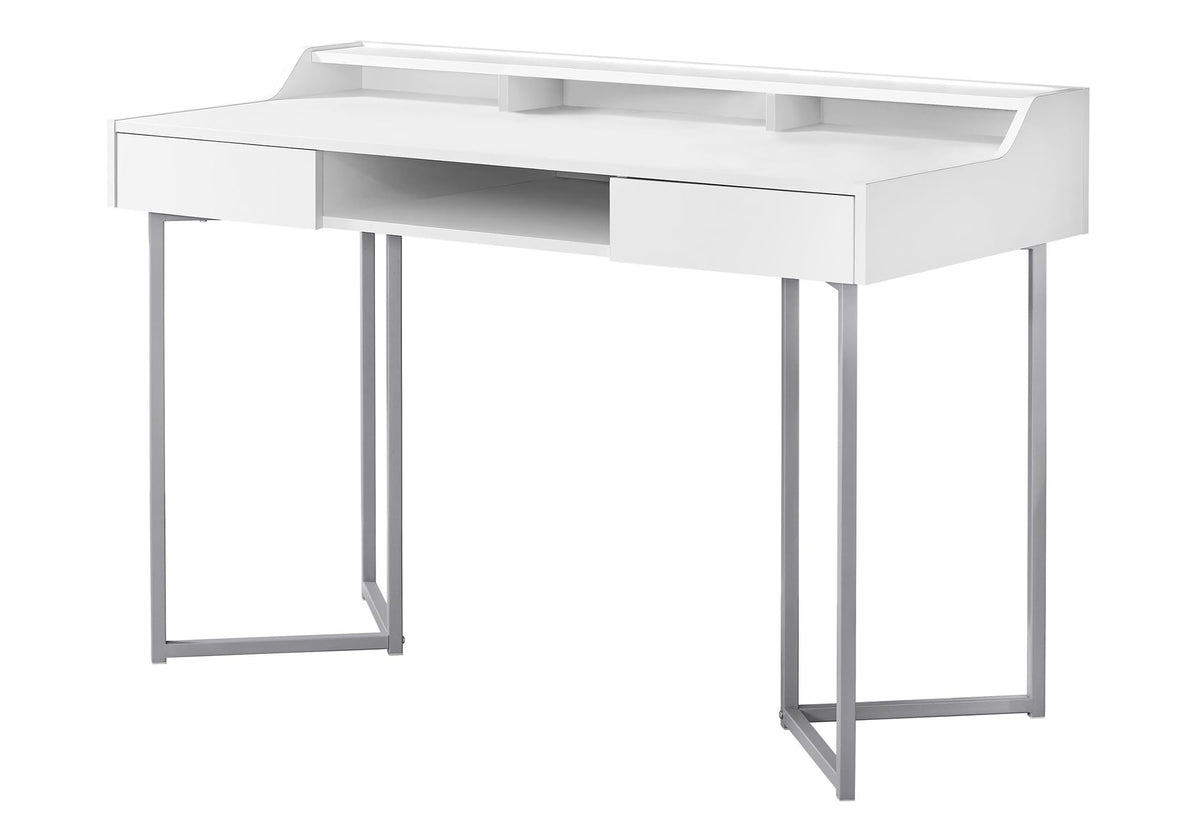 Monarch Specialties Computer Desk-Modern Contemporary Style-Laptop Table for Home & Office with Hutch Drawers and Shelves, 48' L, White