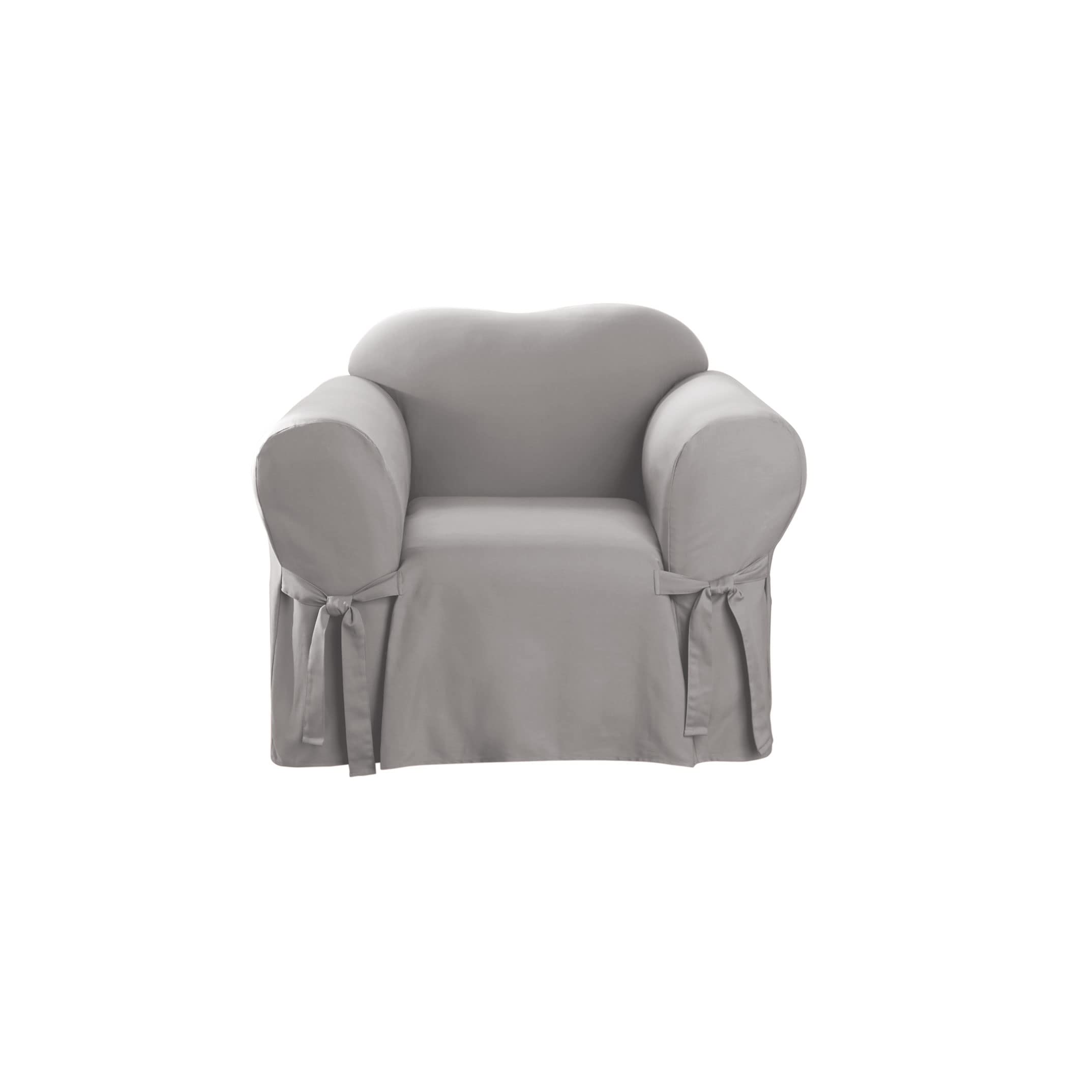 SureFit Cotton Duck Armchair Box Cushion One Piece Slipcover, Chair Cover, Relaxed Woven Fit, 100% Cotton, Machine Washable, Gra