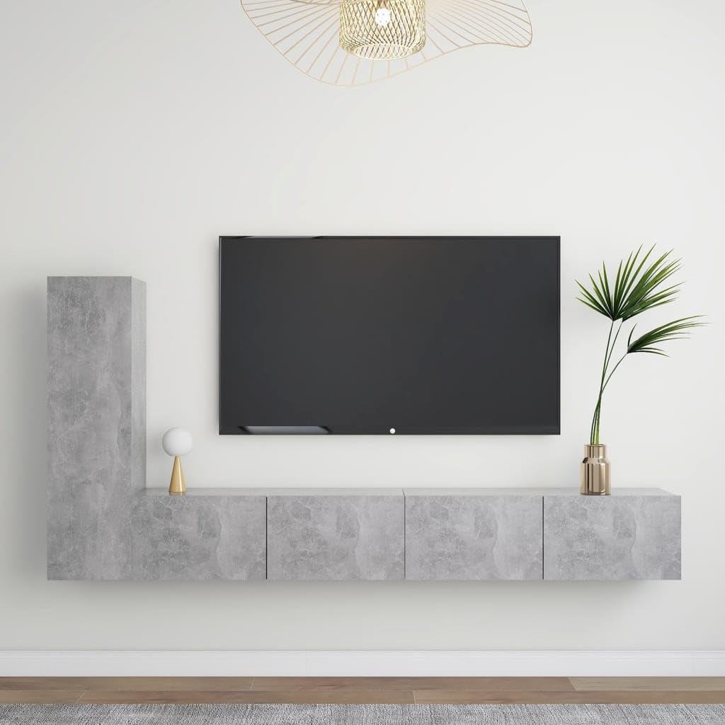 vidaXL TV Cabinet Set 3 Piece Living Room Bedroom Furniture HiFi Stereo Cabinet TV Stand Media Unit Entertainment Center Engineered Wood Concrete Gray