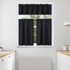 3Pc Set Solid Faux Silk Lined Blackout Rod Pocket Small Kitchen Window Curtain With Valance (K3) (Orange)