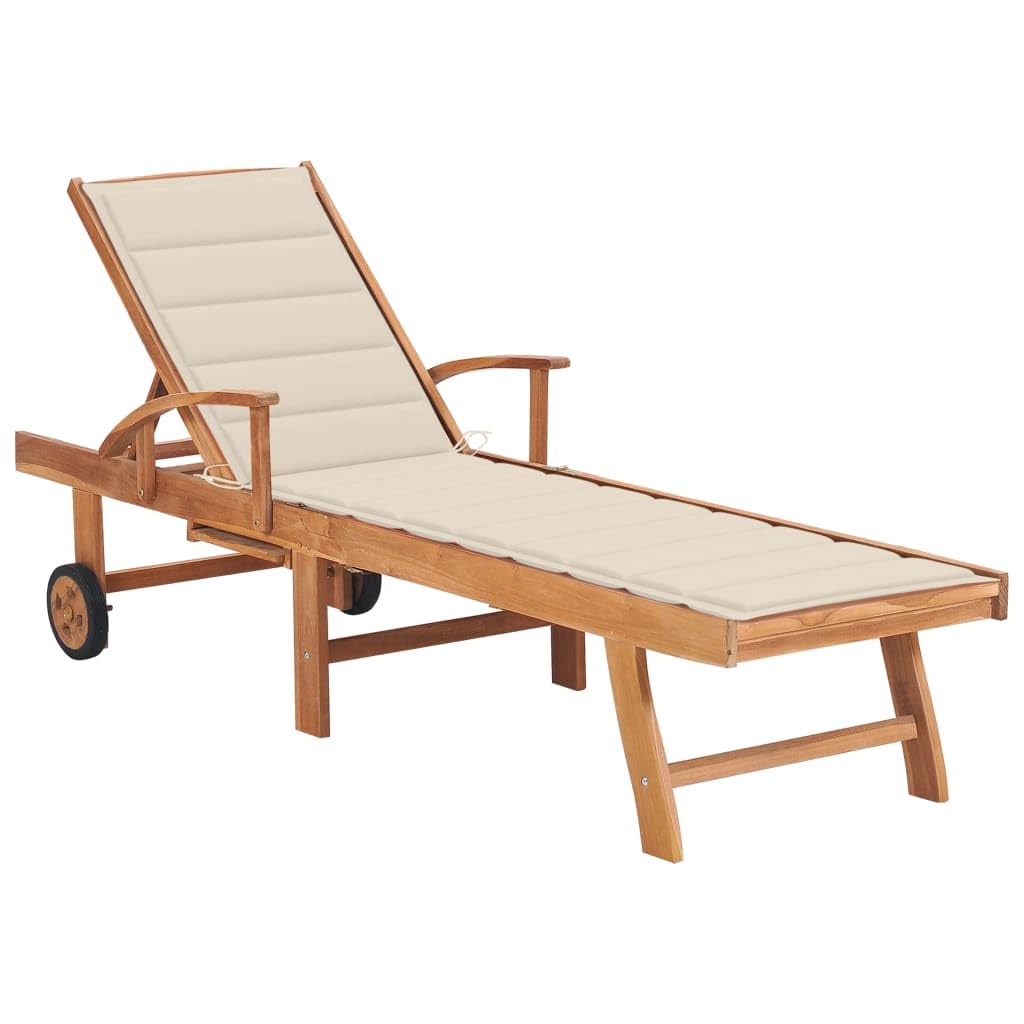 vidaXL Patio Lounge Chair, Outdoor Chaise Lounge Chair with Adjustable Backrest, Sunlounger with Cushion, Sunbed for Poolside, Solid Teak Wood