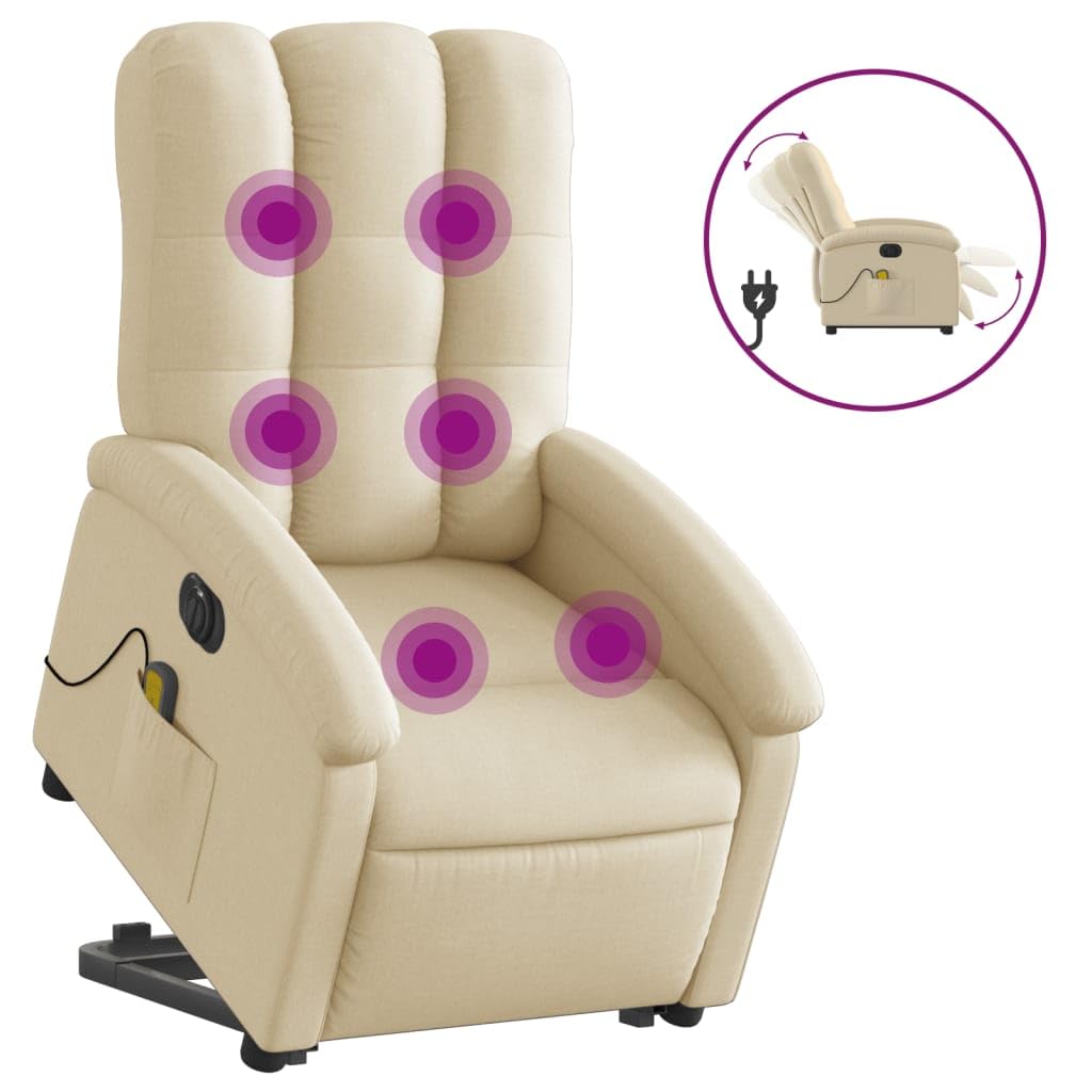 vidaXL Electric Massage Recliner Chair - Power Lift, Vibration Massage, Cream Fabric, Motorized Footrest, Backrest