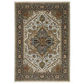 HomeRoots 508078 8 x 11 ft. Ivory Beige Blue Orange Gold Green Gray & Rust Oriental Power Loom Stain Resistant Rectangle Area Rug with Fringe