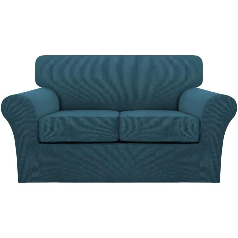 3 Piece Sofa Covers For 2 Cushion Couch Sofa Slipcover Soft Couch Cover For Dogs-Washable Sofa Furniture Covers With 2 Individual Cushion Covers, Feature Thick Jacquard Fabric (Loveseat, Deep Teal)