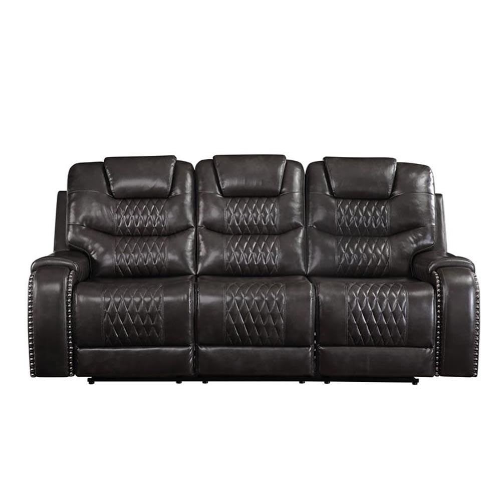 Acme Braylon Faux Leather Tufted Motion Reclining Sofa in Magnetite Black