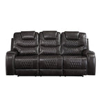 Acme Braylon Faux Leather Tufted Motion Reclining Sofa in Magnetite Black