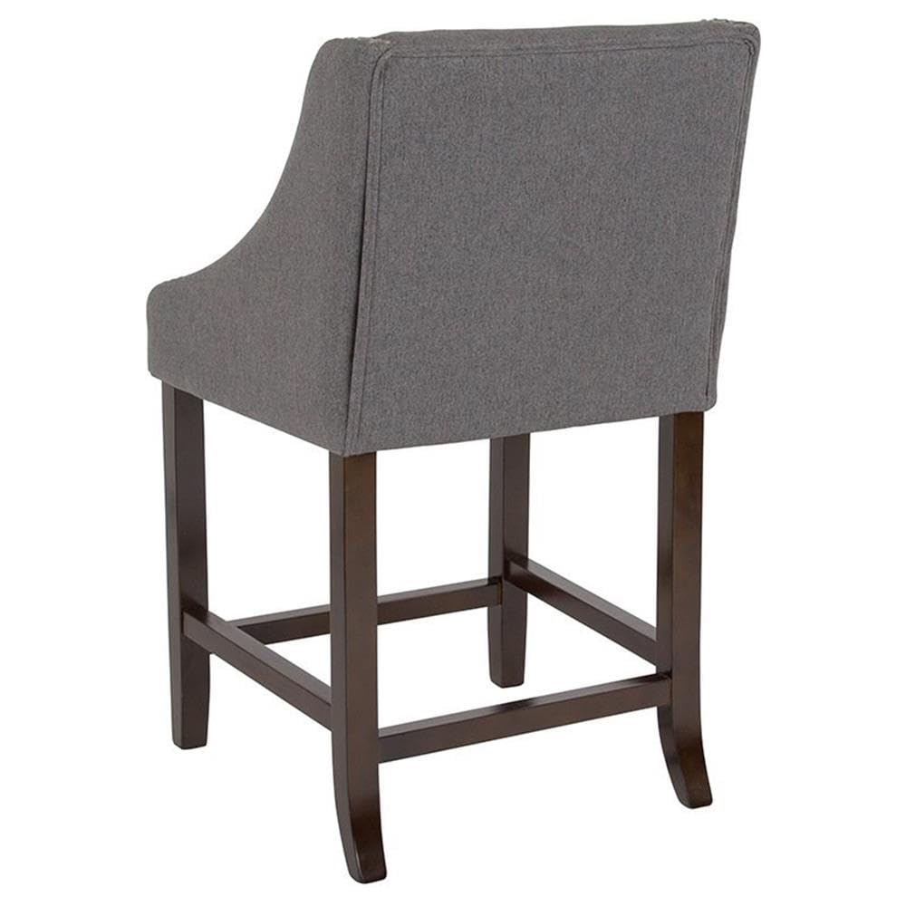 Flash Furniture Carmel Series 24&quot; High Transitional Walnut Counter Height Stool With Nail Trim In Dark Gray Fabric, Set Of 2