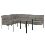 vidaXL Poly Rattan Patio Dining Set - Gray with Cushions - Includes L-Shaped Sofa and Square Table for Garden, Deck or Patio