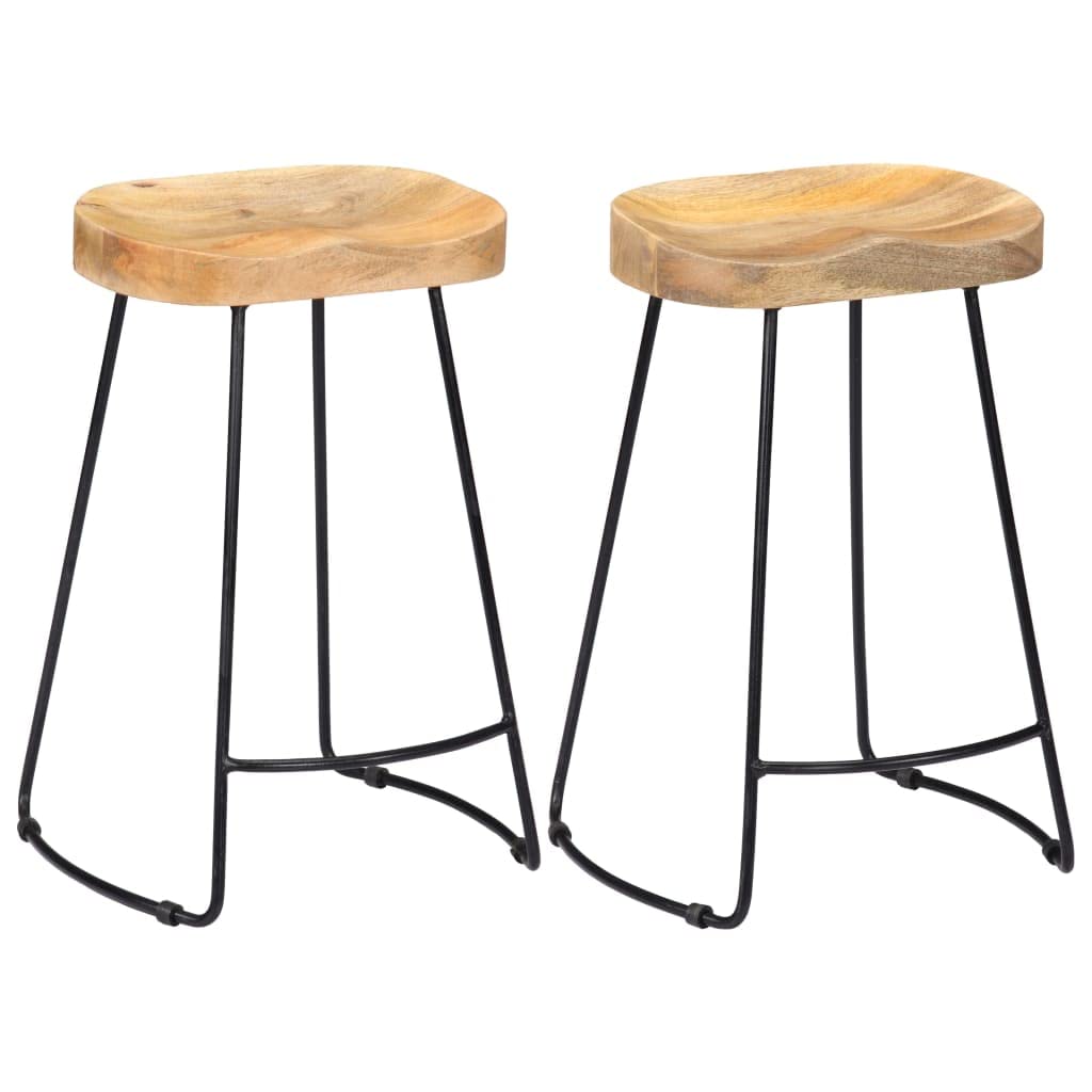 vidaXL Gavin Retro Bar Stools, Set of 2, Made of Solid Mango Wood with Powder-Coated Iron Base, Hand-Crafted Brown Wooden Pub Chairs with Industrial Style