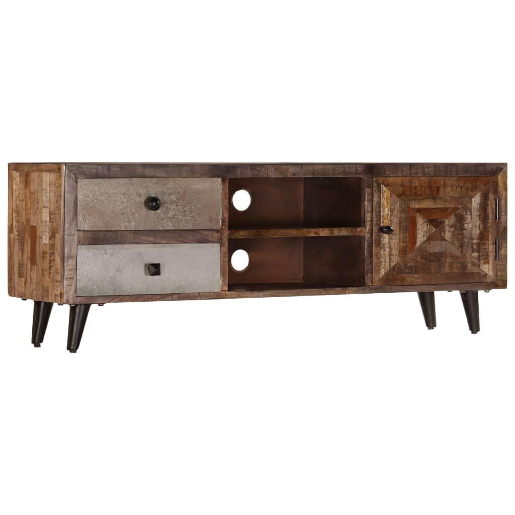 Vidaxl Solid Wood Mango Tv Cabinet With Drawers And Compartment - Rustic, Industrial, Handmade Finish, Brown