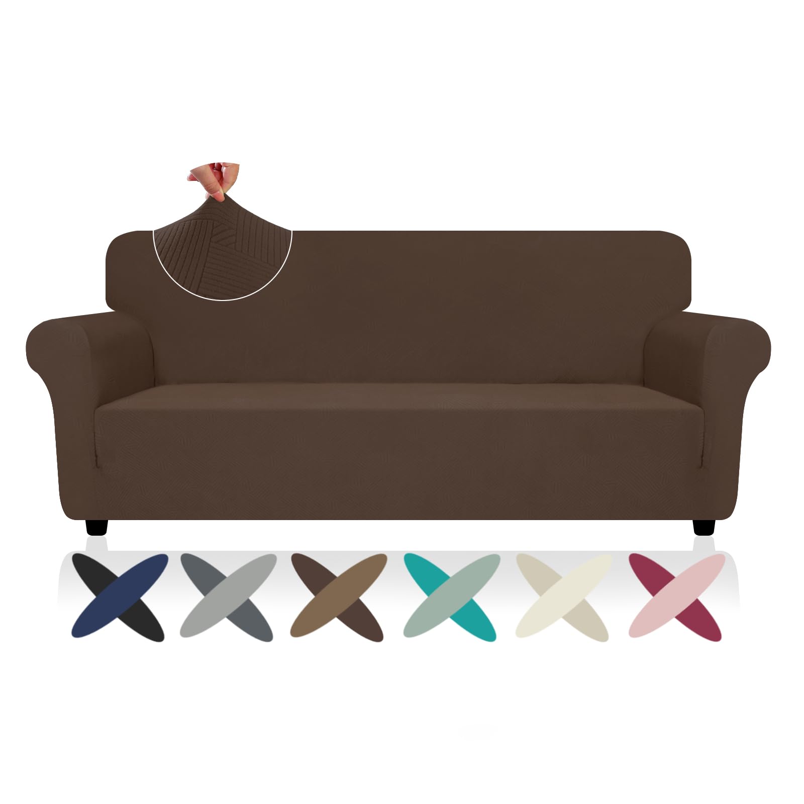Znsayotx Super Stretch Sofa Cover (71'-91'), New Striped Sofa Covers Fitted Slipcovers With Elastic Bottom, Dog Cat Pets Proof Spandex Washable Fabric Comfortable & Durable (Coffee, Sofa)