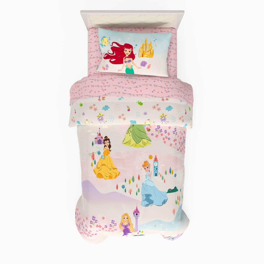 Franco Disney Princess Kids Bedding Super Soft & Cozy Comforter And Sheet Set, Twin, (100% Official Licensed Product)