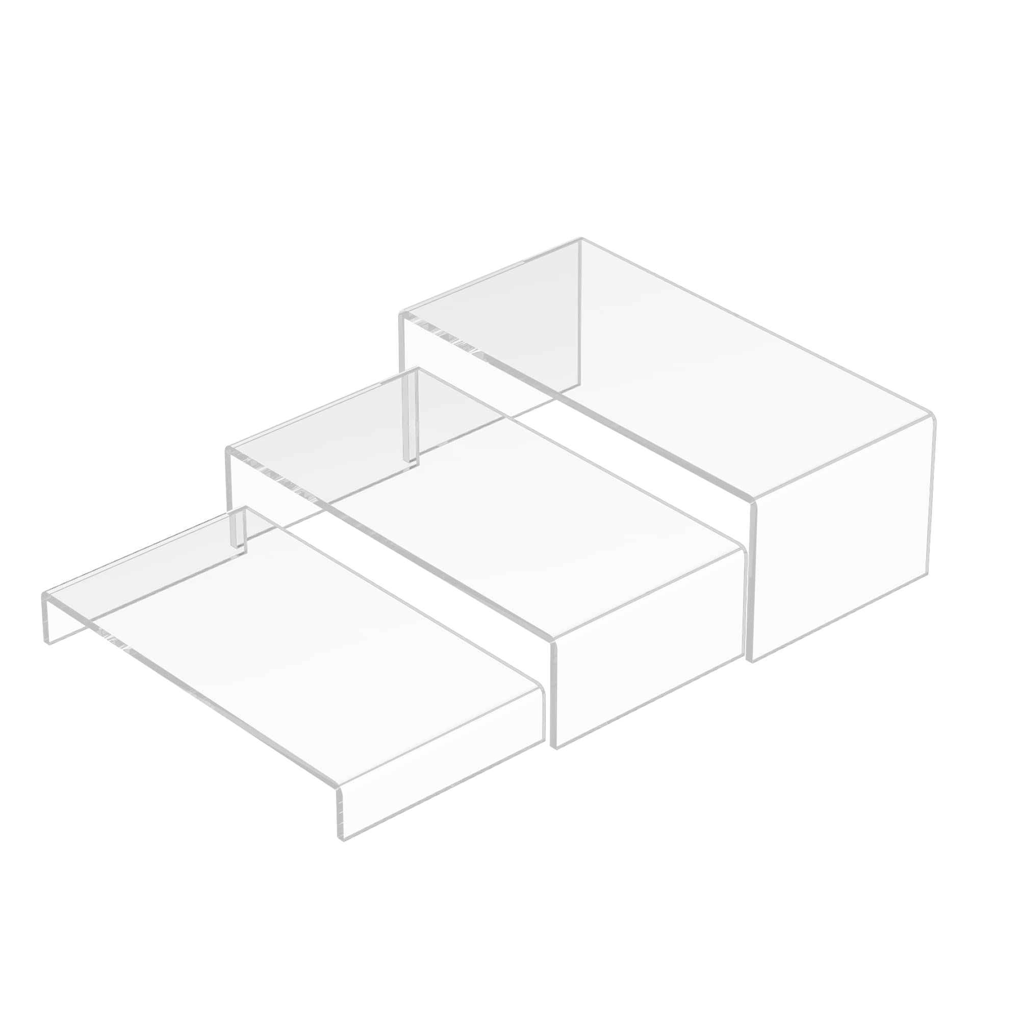 Sezanrpt Acrylic Risers Display Stands 3pcs, Rectangular Dessert Table Display Set, Clear Display Shelf for Funko Pop, Collectib