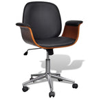 vidaXL Swivel Arm Chair with Bent Wood Frame and Faux Leather Covering - Adjustable Backrest - Easy Mobility with Castors - Adjustable Height