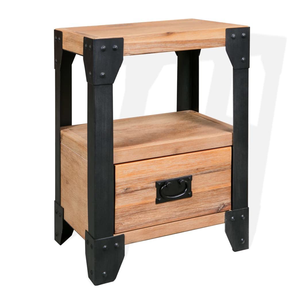 vidaXL Solid Acacia Wood Nightstand Bedside Table Side Cabinet Hardwood Furniture with 1 Drawer and 1 Shelf Durable Sturdy Steel